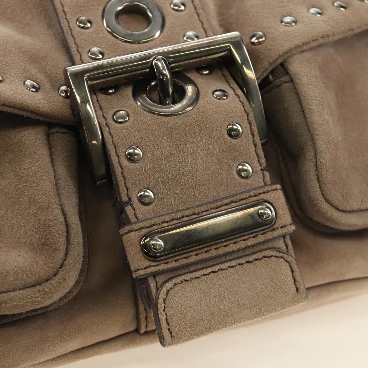 PRADA Chain Shoulder Bag Suede Beige Silver Auth 184553SAV