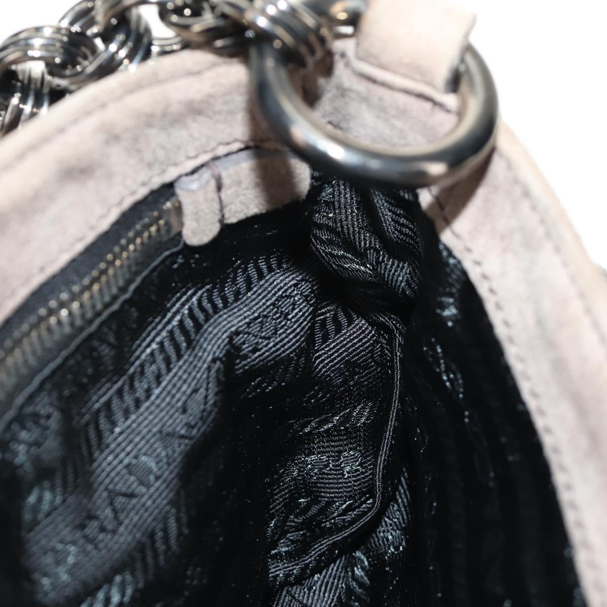 PRADA Chain Shoulder Bag Suede Beige Silver Auth 184553SAV