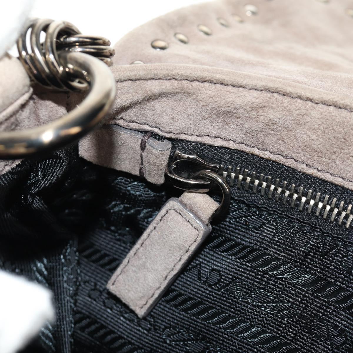 PRADA Chain Shoulder Bag Suede Beige Silver Auth 184553SAV