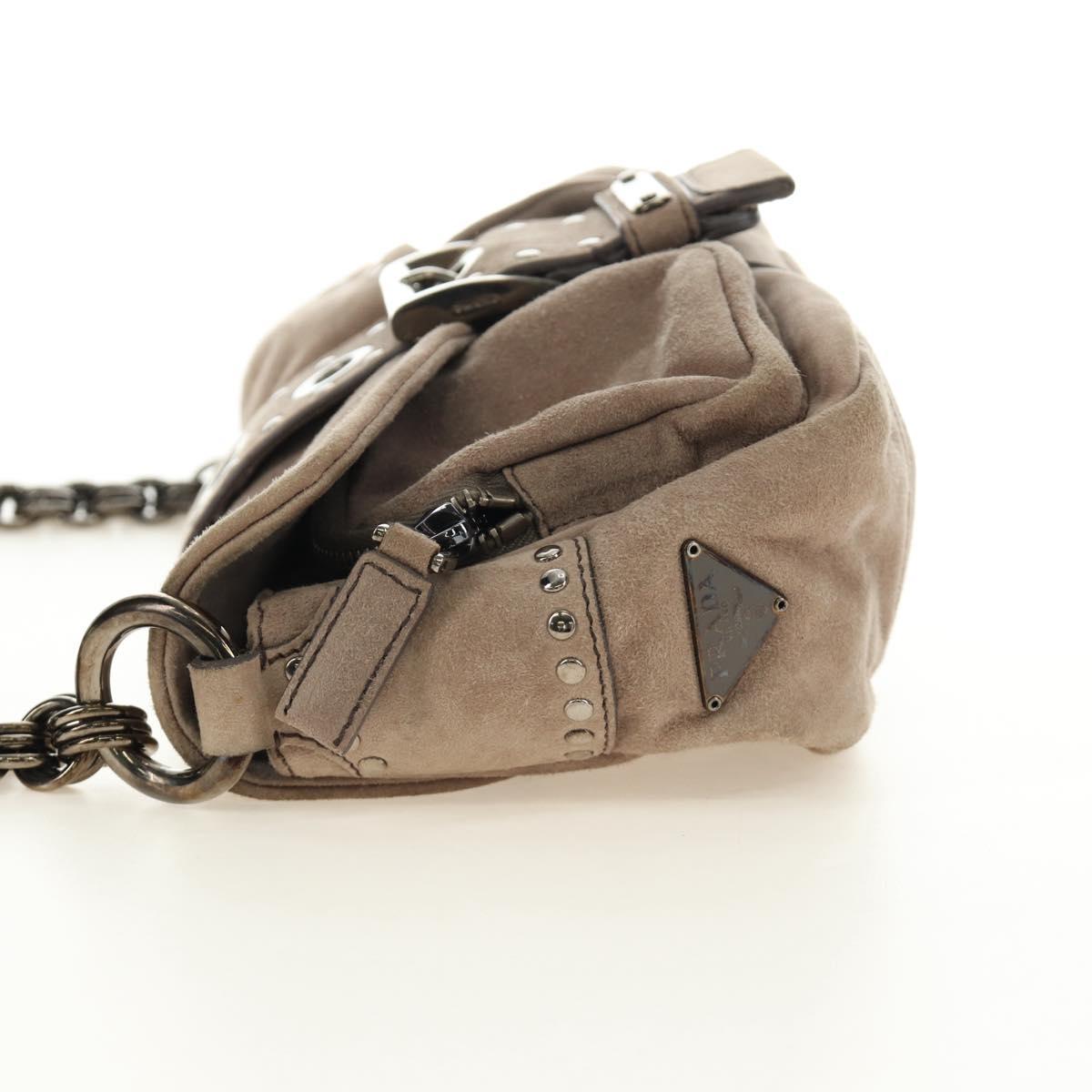 PRADA Chain Shoulder Bag Suede Beige Silver Auth 184553SAV