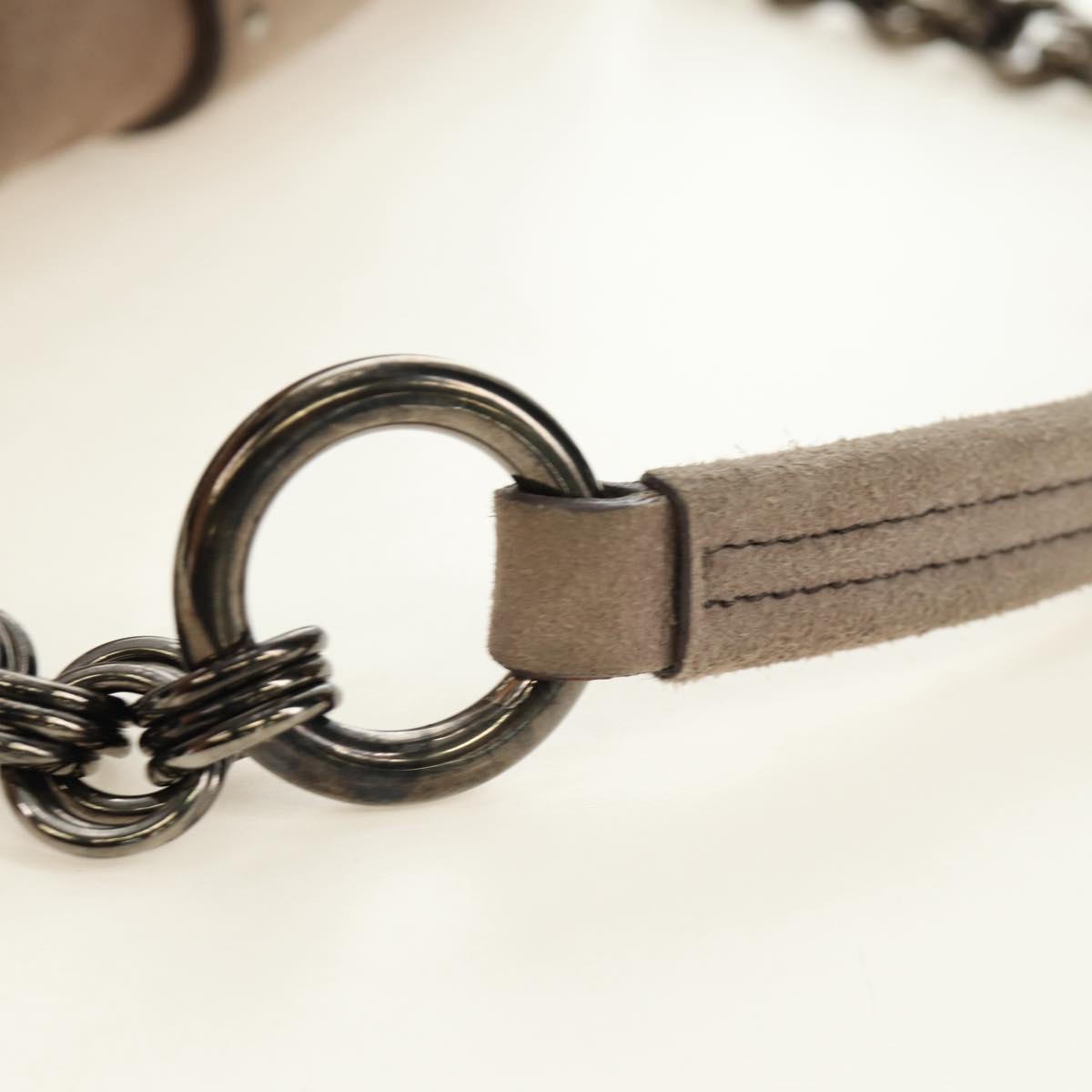PRADA Chain Shoulder Bag Suede Beige Silver Auth 184553SAV