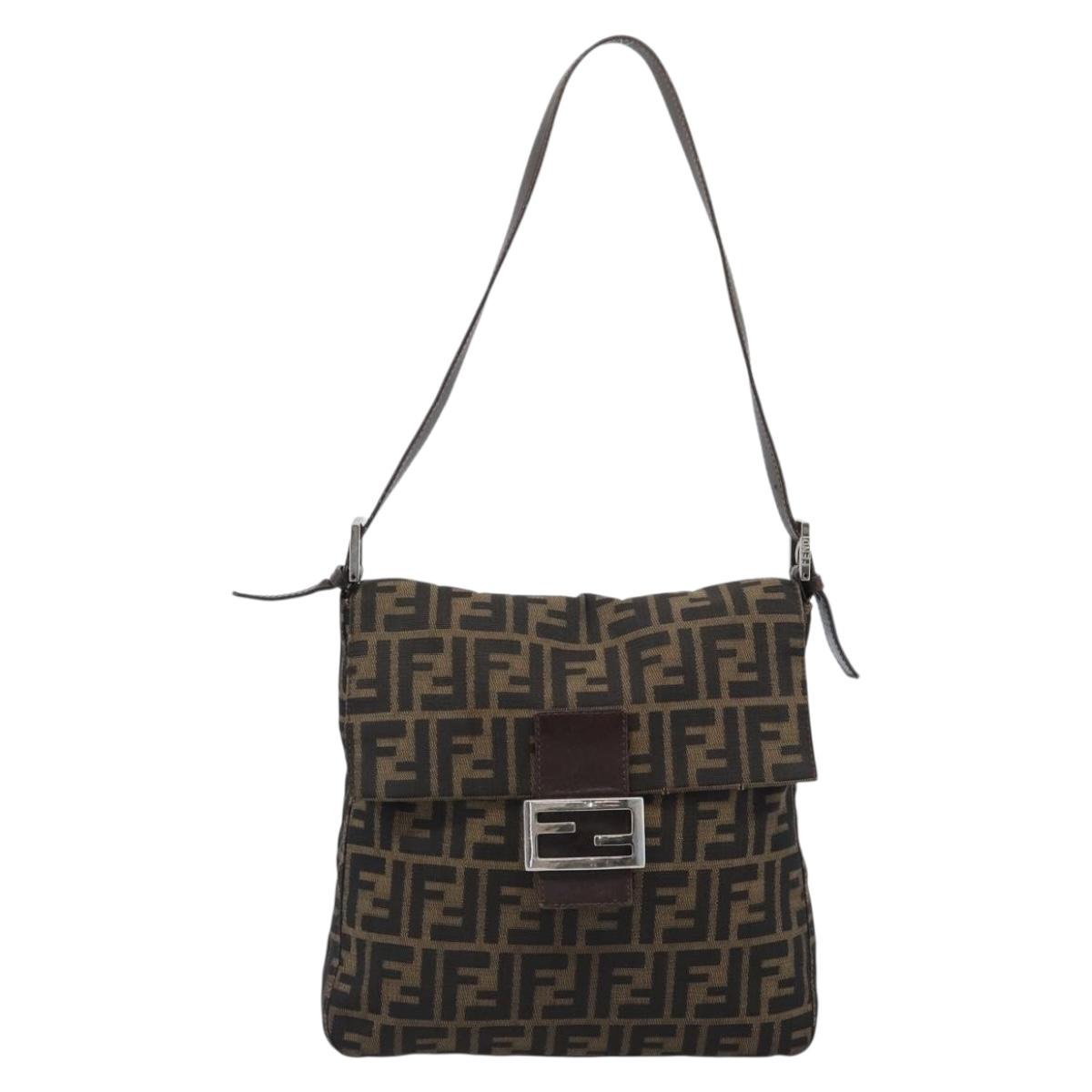 FENDI Zucca Canvas Mamma Baguette Shoulder Bag Black Brown Auth 184554A