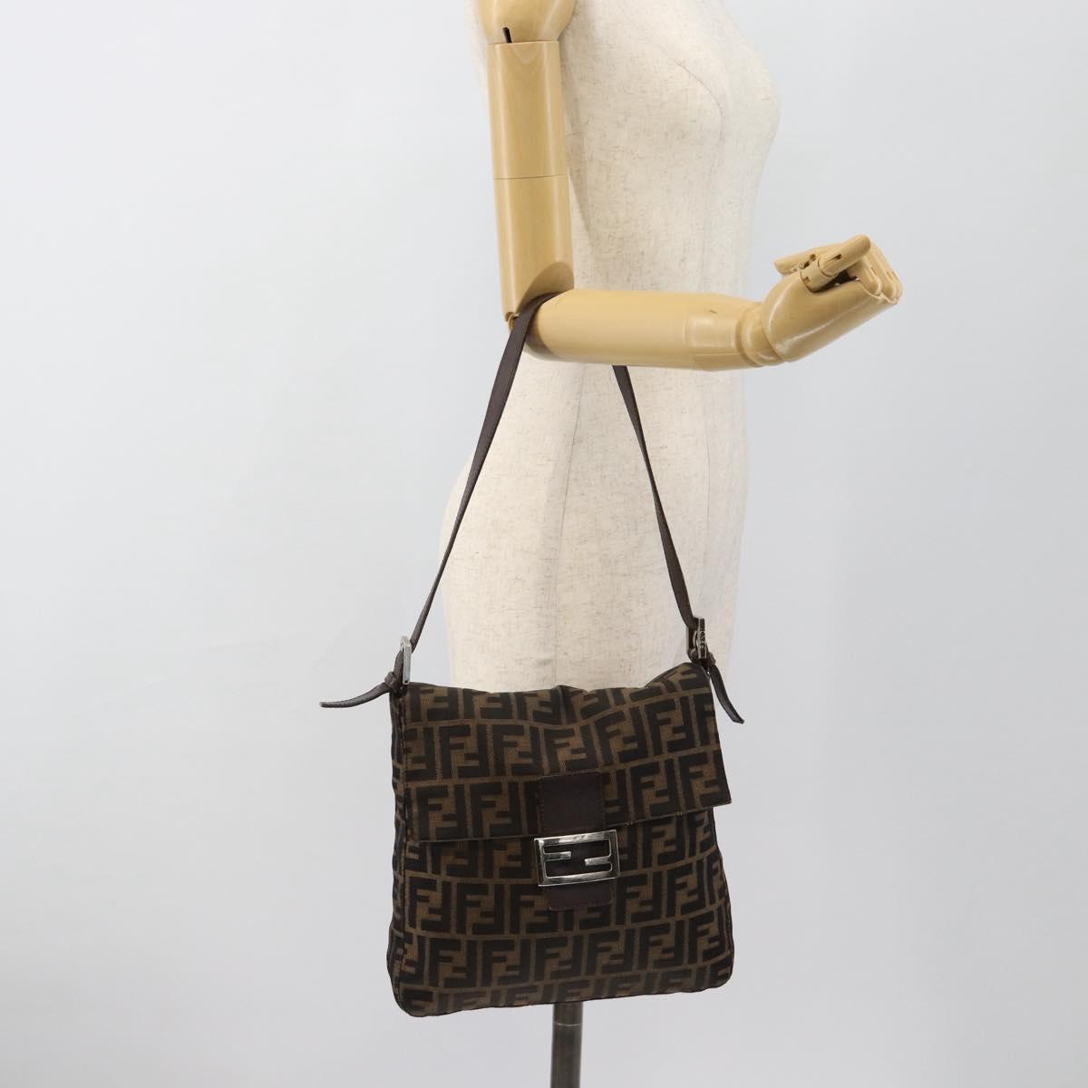 FENDI Zucca Canvas Mamma Baguette Shoulder Bag Black Brown Auth 184554A