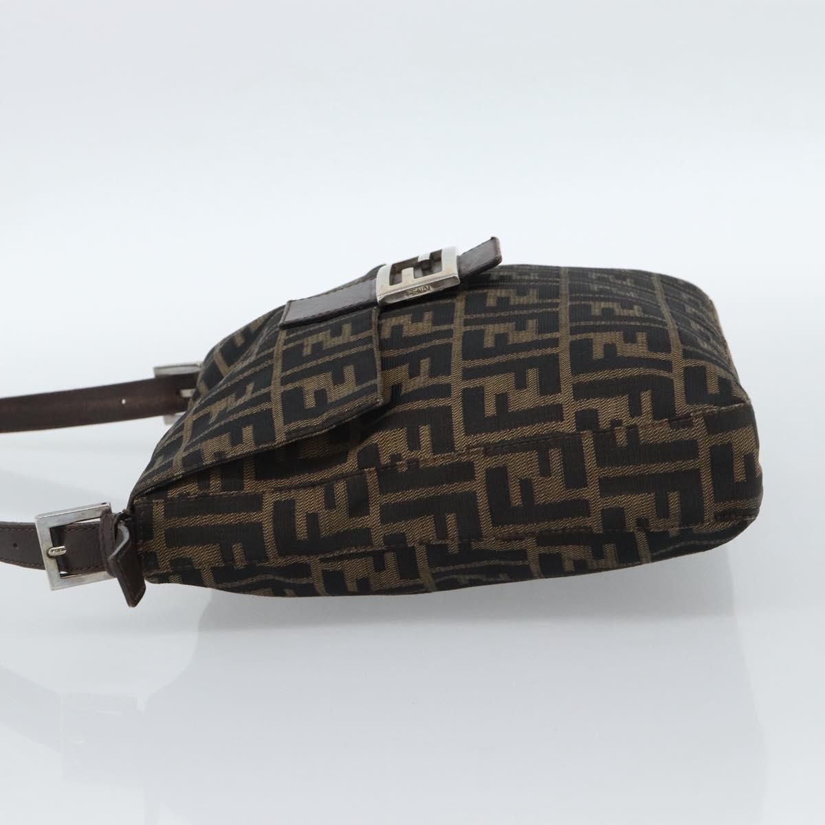 FENDI Zucca Canvas Mamma Baguette Shoulder Bag Black Brown Auth 184554A