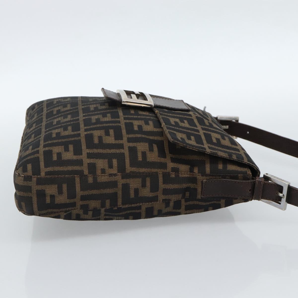 FENDI Zucca Canvas Mamma Baguette Shoulder Bag Black Brown Auth 184554A