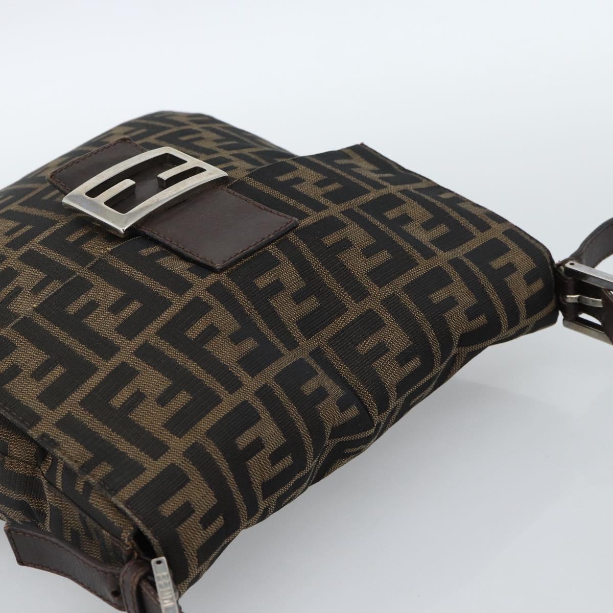 FENDI Zucca Canvas Mamma Baguette Shoulder Bag Black Brown Auth 184554A