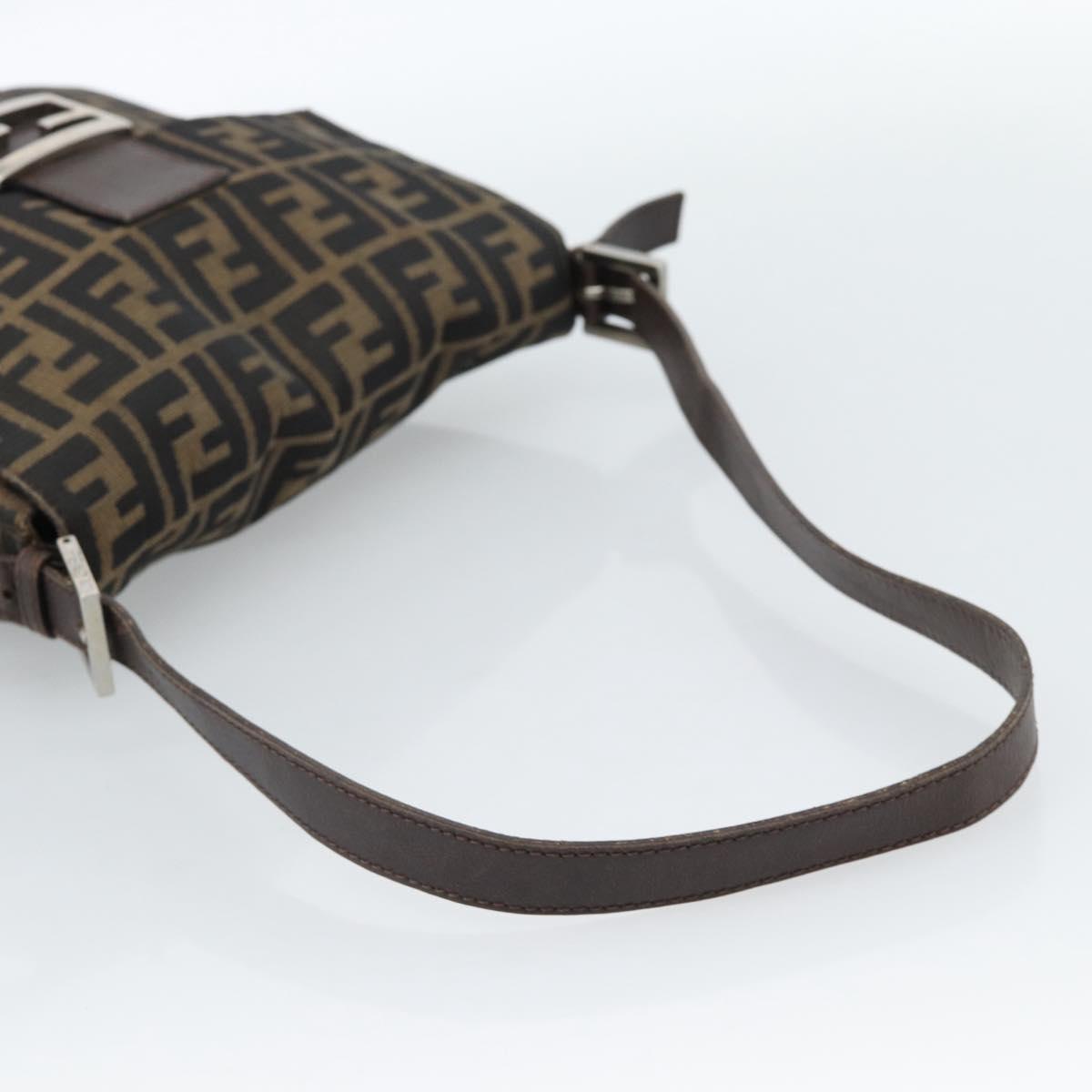 FENDI Zucca Canvas Mamma Baguette Shoulder Bag Black Brown Auth 184554A