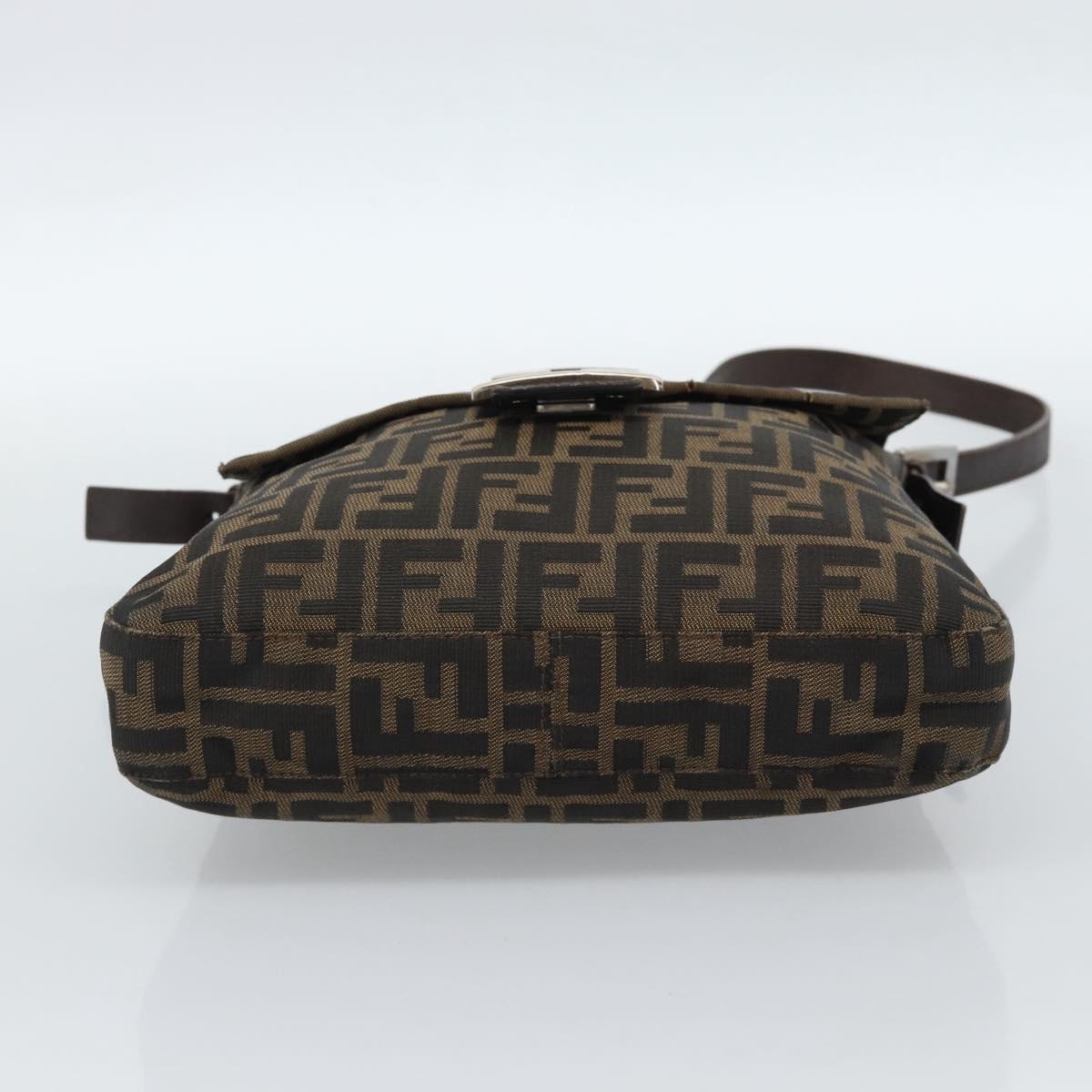 FENDI Zucca Canvas Mamma Baguette Shoulder Bag Black Brown Auth 184554A