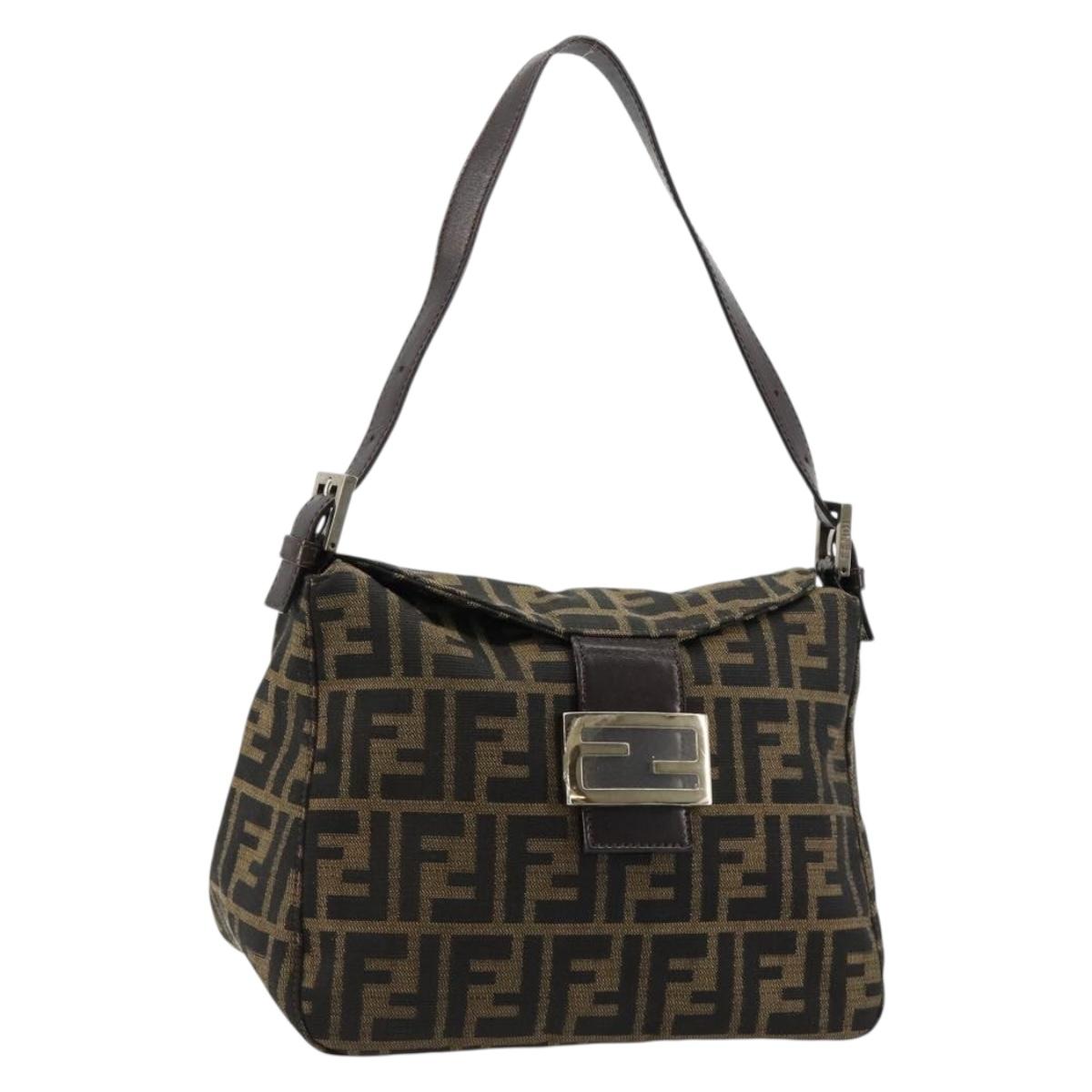 FENDI Zucca Canvas Mamma Baguette Shoulder Bag Black Brown Auth 184555SAM