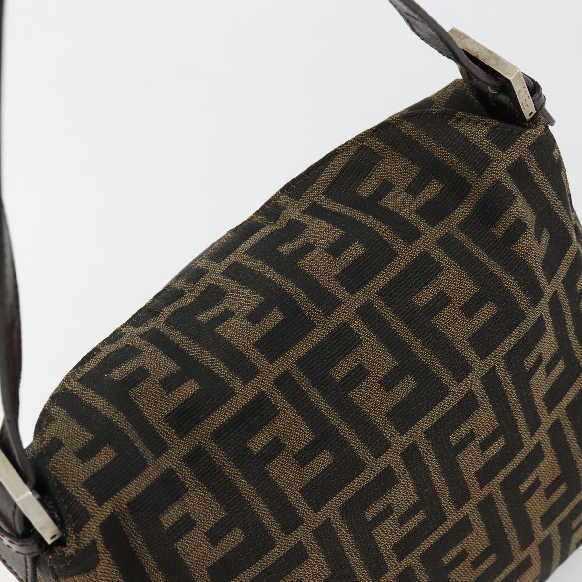 FENDI Zucca Canvas Mamma Baguette Shoulder Bag Black Brown Auth 184555SAM