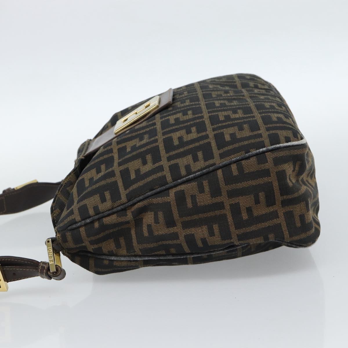 FENDI Zucca Canvas Mamma Baguette Shoulder Bag Black Brown Auth 184556