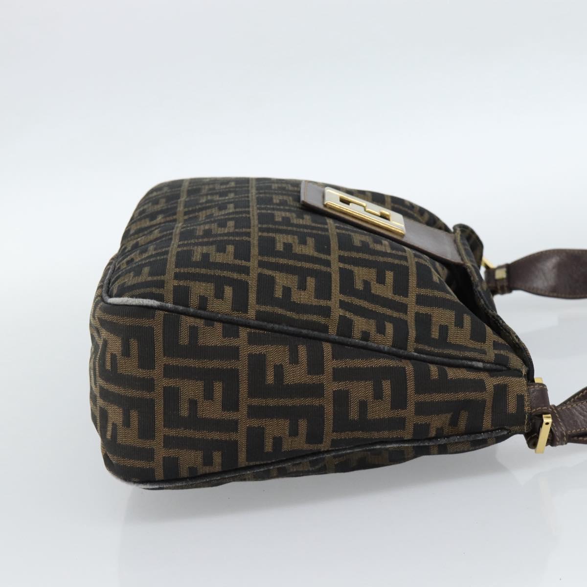FENDI Zucca Canvas Mamma Baguette Shoulder Bag Black Brown Auth 184556