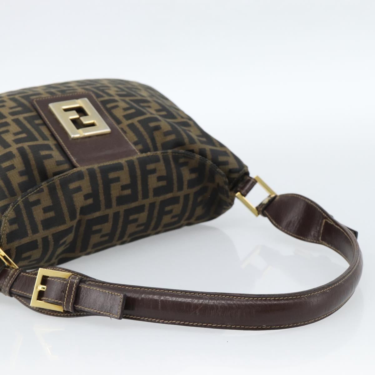 FENDI Zucca Canvas Mamma Baguette Shoulder Bag Black Brown Auth 184556