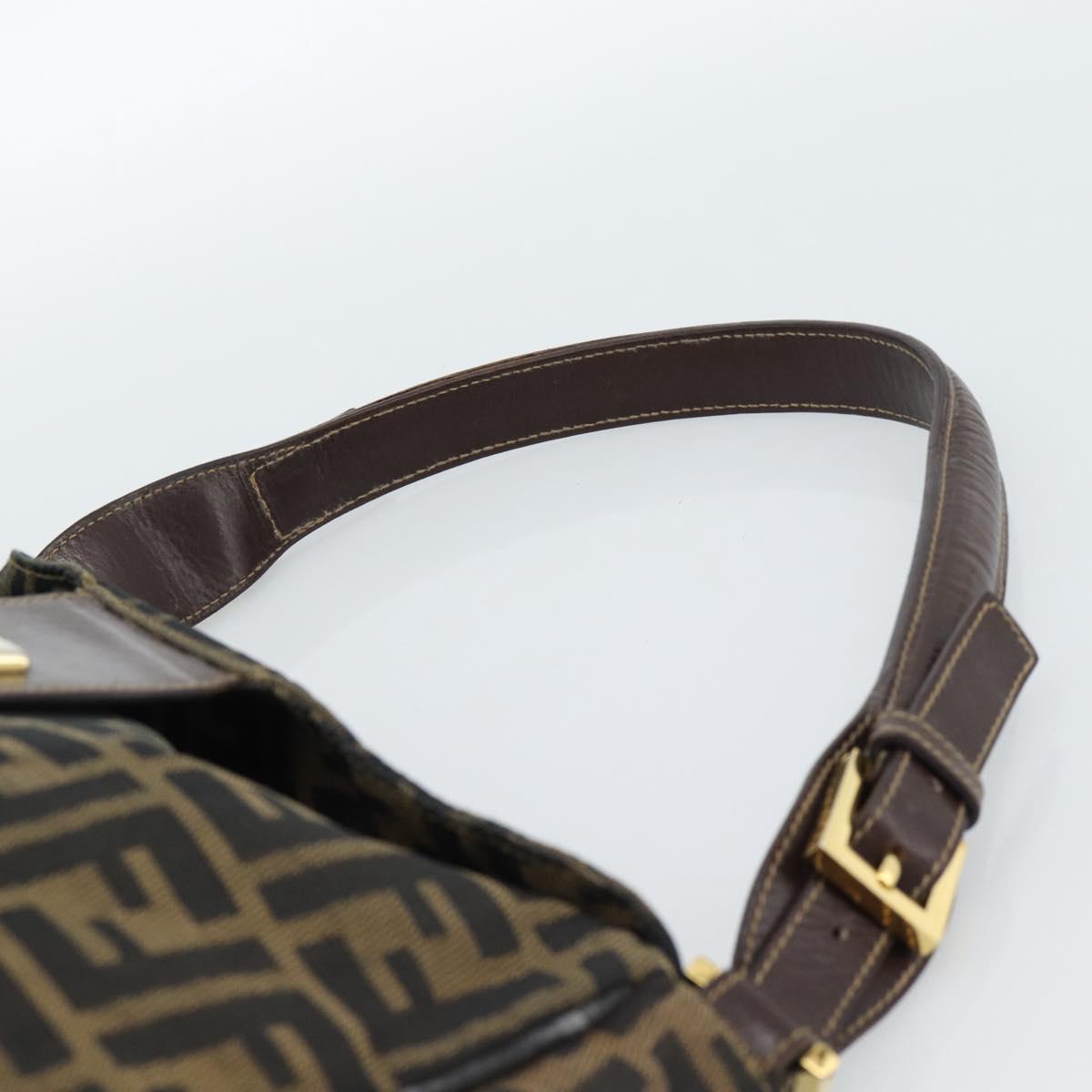 FENDI Zucca Canvas Mamma Baguette Shoulder Bag Black Brown Auth 184556
