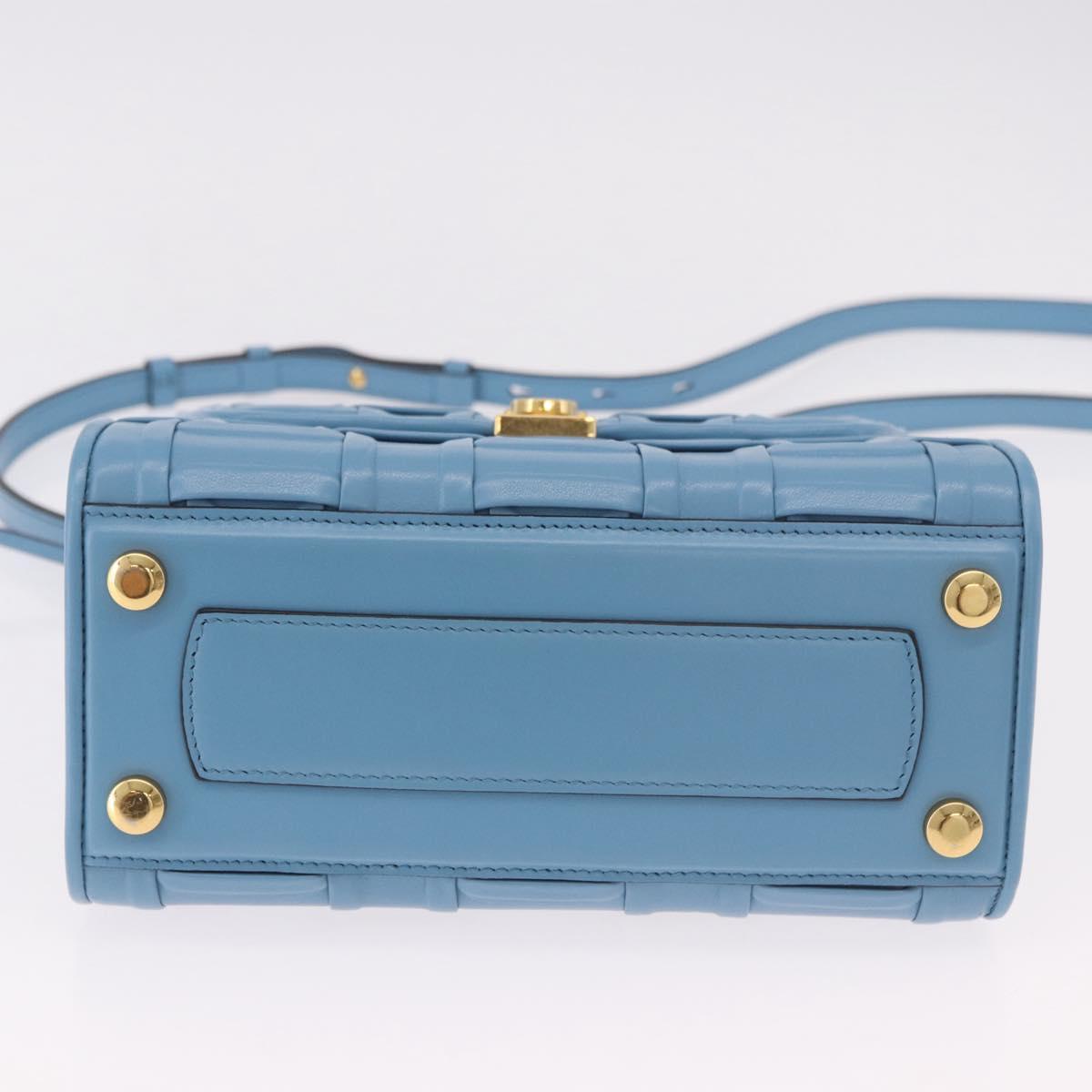Salvatore Ferragamo Gancini Hand Bag Leather 2way Light Blue Gold Auth 184558