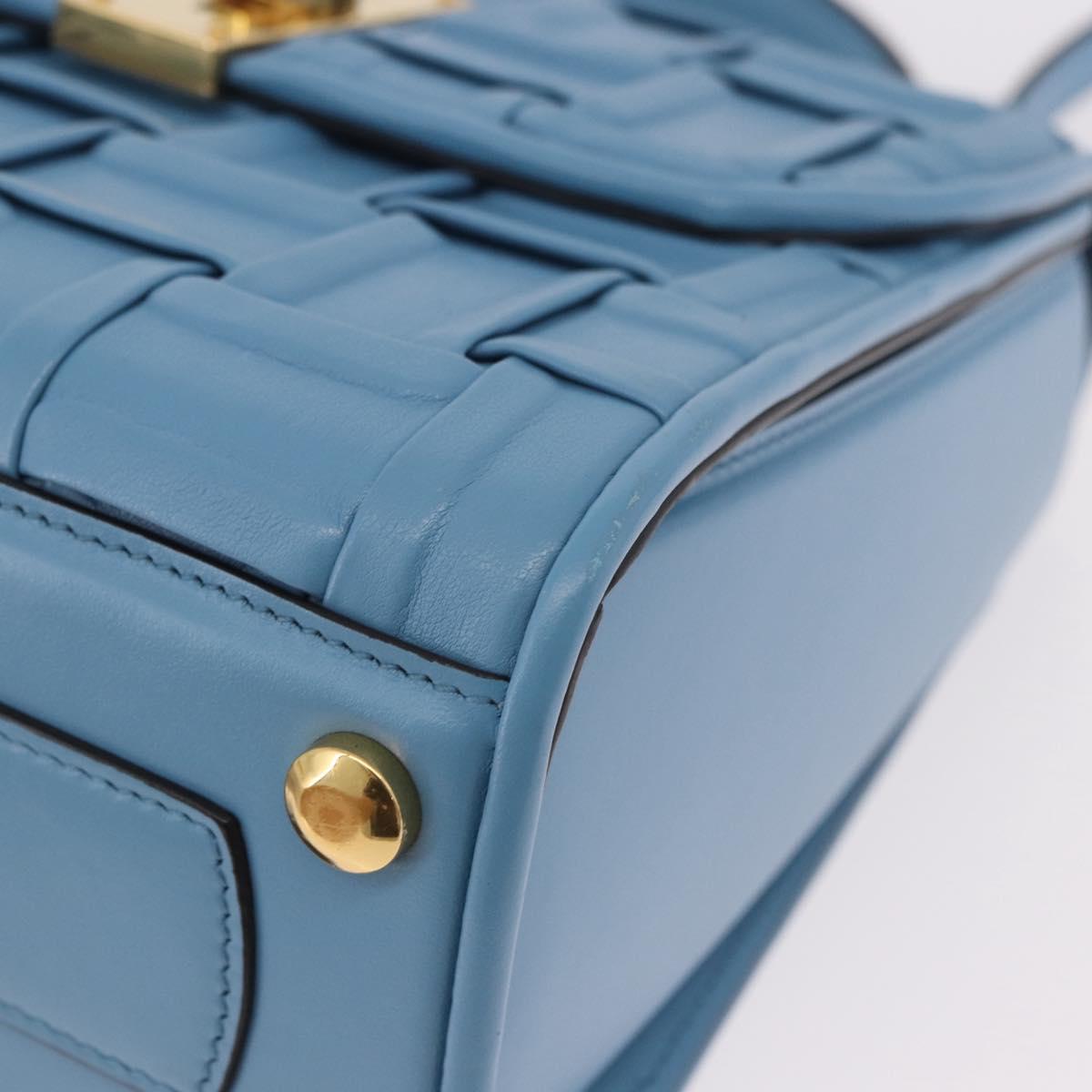 Salvatore Ferragamo Gancini Hand Bag Leather 2way Light Blue Gold Auth 184558