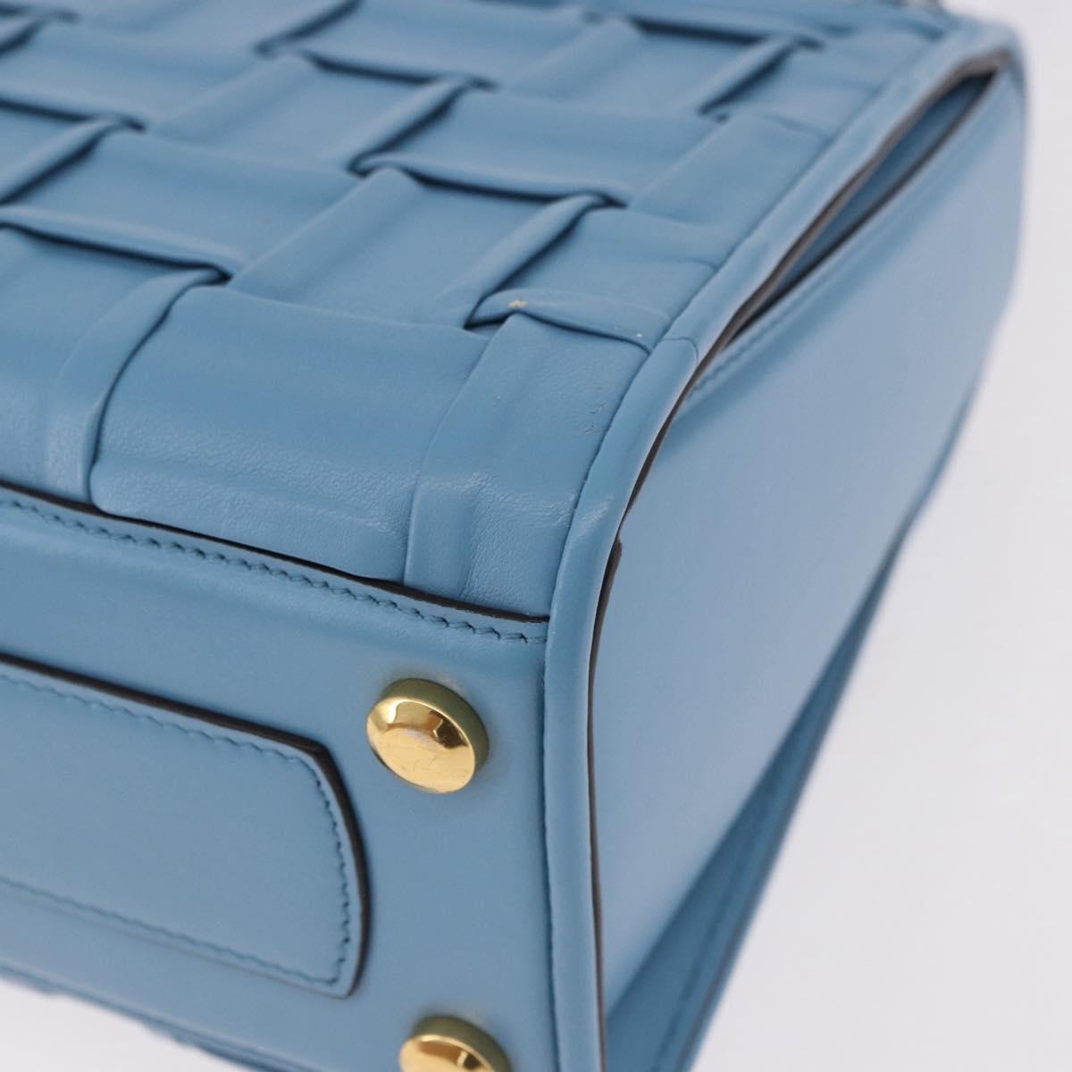 Salvatore Ferragamo Gancini Hand Bag Leather 2way Light Blue Gold Auth 184558