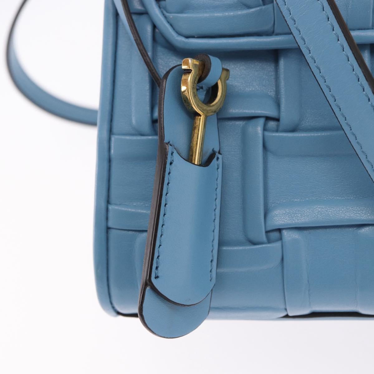 Salvatore Ferragamo Gancini Hand Bag Leather 2way Light Blue Gold Auth 184558