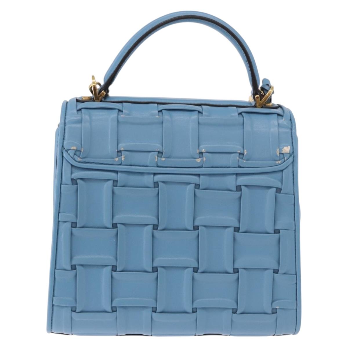 Salvatore Ferragamo Gancini Hand Bag Leather 2way Light Blue Gold Auth 184558
