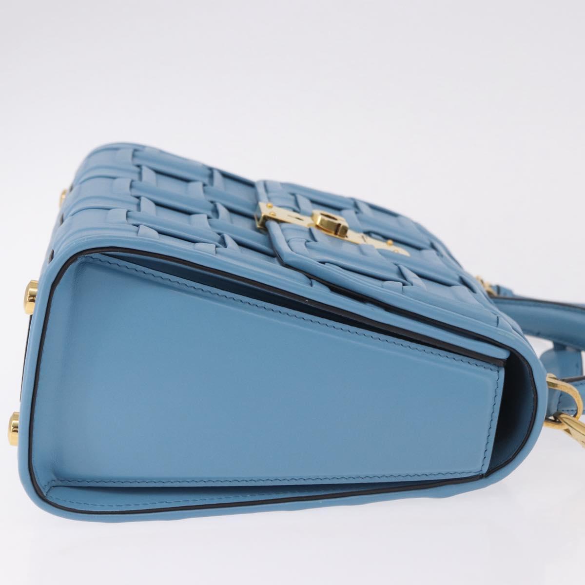 Salvatore Ferragamo Gancini Hand Bag Leather 2way Light Blue Gold Auth 184558
