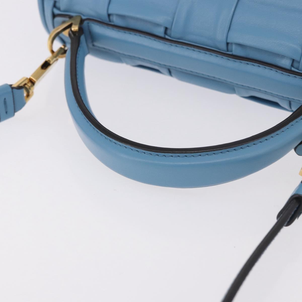 Salvatore Ferragamo Gancini Hand Bag Leather 2way Light Blue Gold Auth 184558