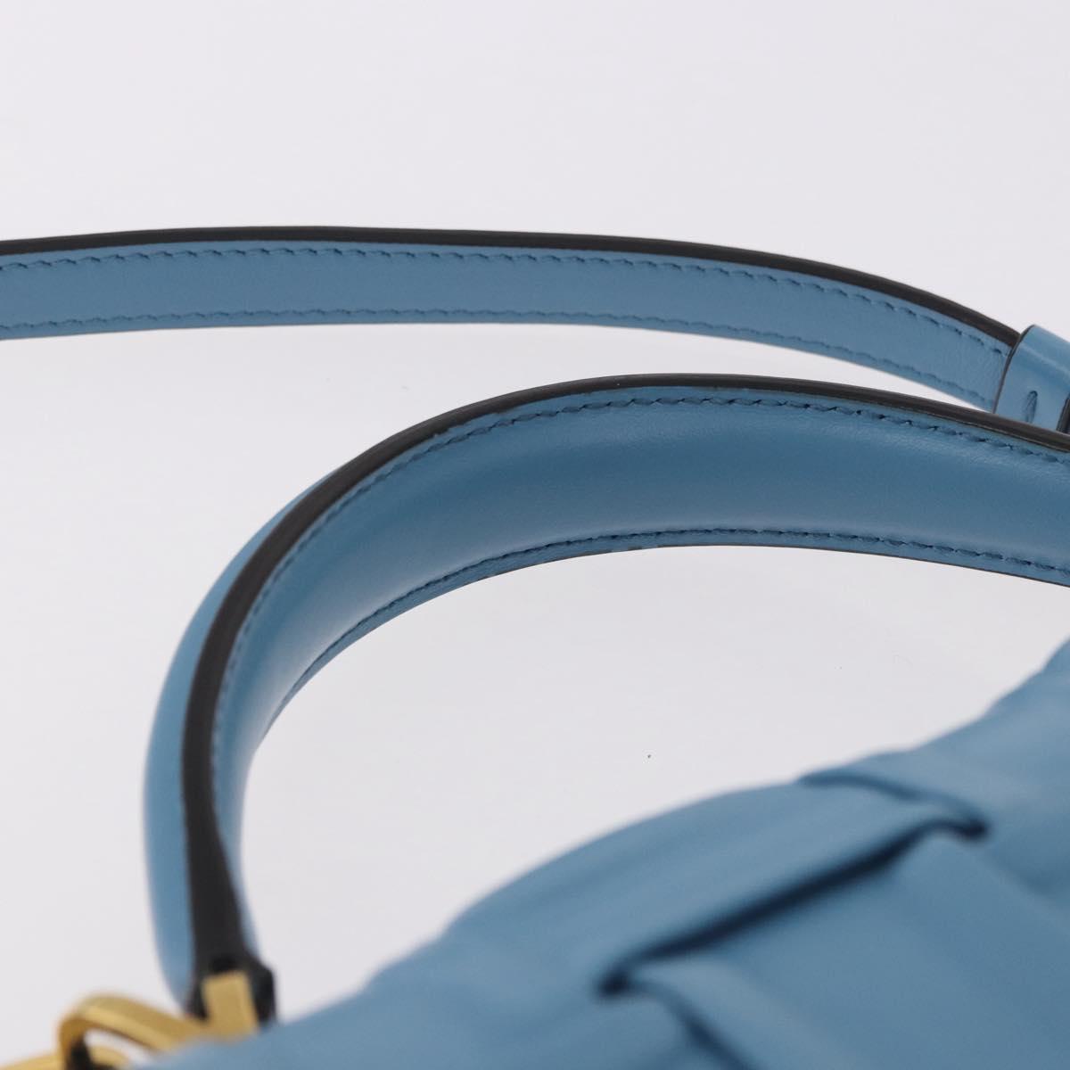 Salvatore Ferragamo Gancini Hand Bag Leather 2way Light Blue Gold Auth 184558