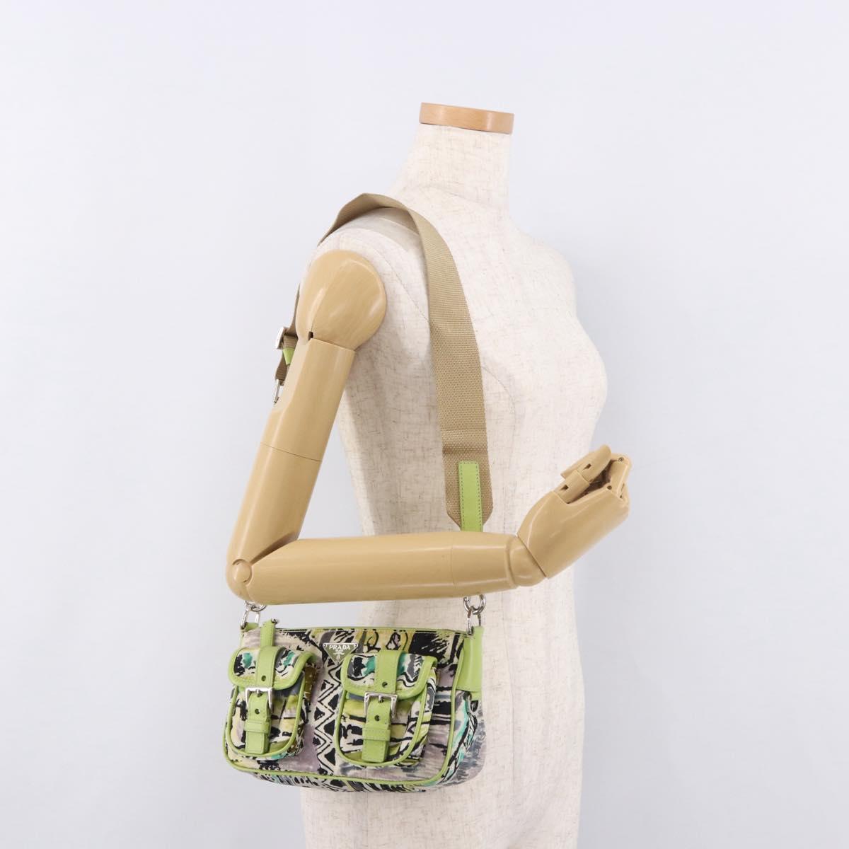 PRADA Shoulder Bag Nylon Green Silver Auth 184559V