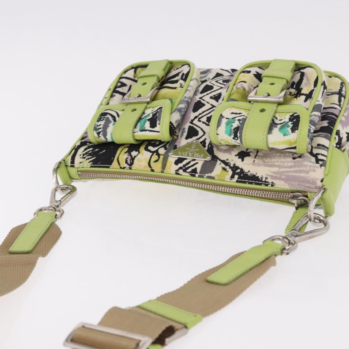 PRADA Shoulder Bag Nylon Green Silver Auth 184559V