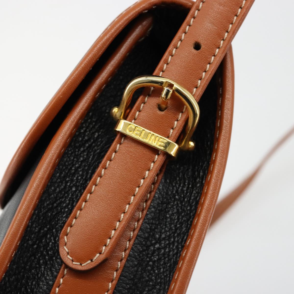 CELINE Shoulder Bag Leather Black Gold Auth 184561A
