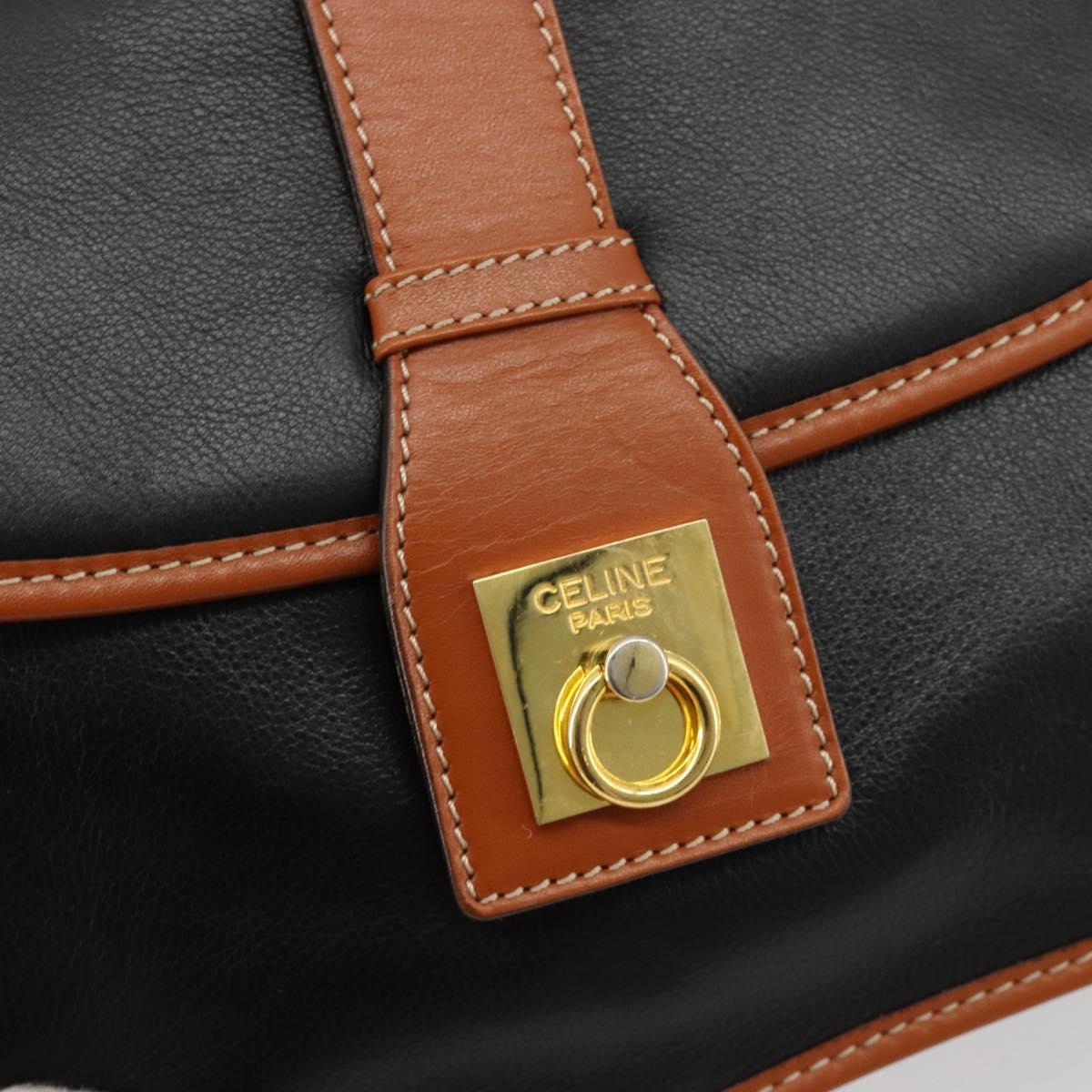 CELINE Shoulder Bag Leather Black Gold Auth 184561A