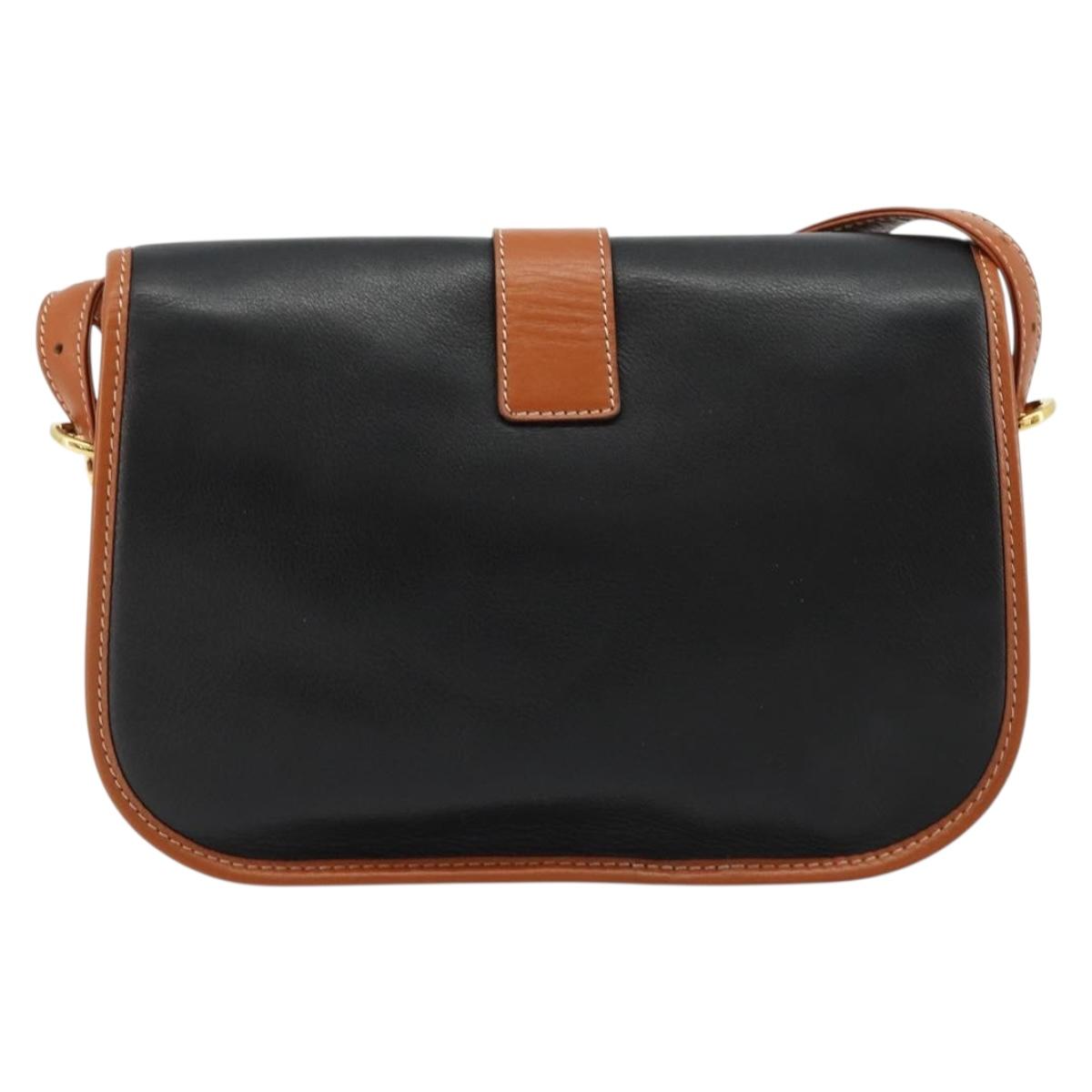 CELINE Shoulder Bag Leather Black Gold Auth 184561A