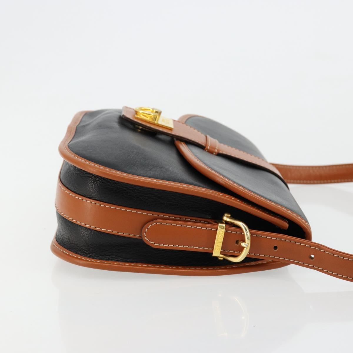 CELINE Shoulder Bag Leather Black Gold Auth 184561A