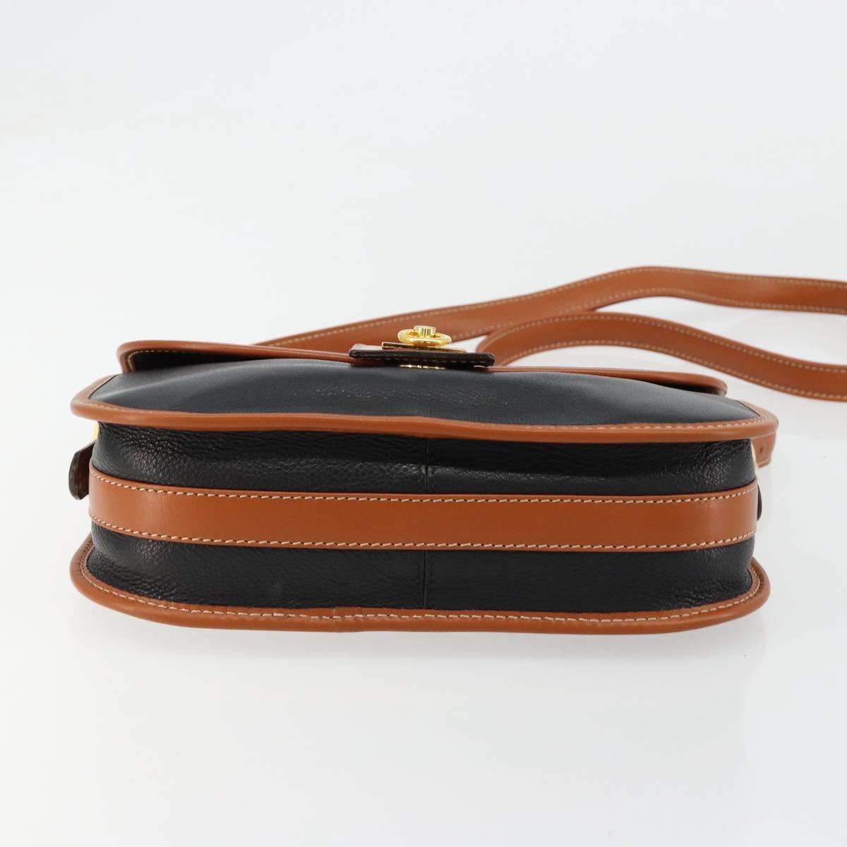 CELINE Shoulder Bag Leather Black Gold Auth 184561A