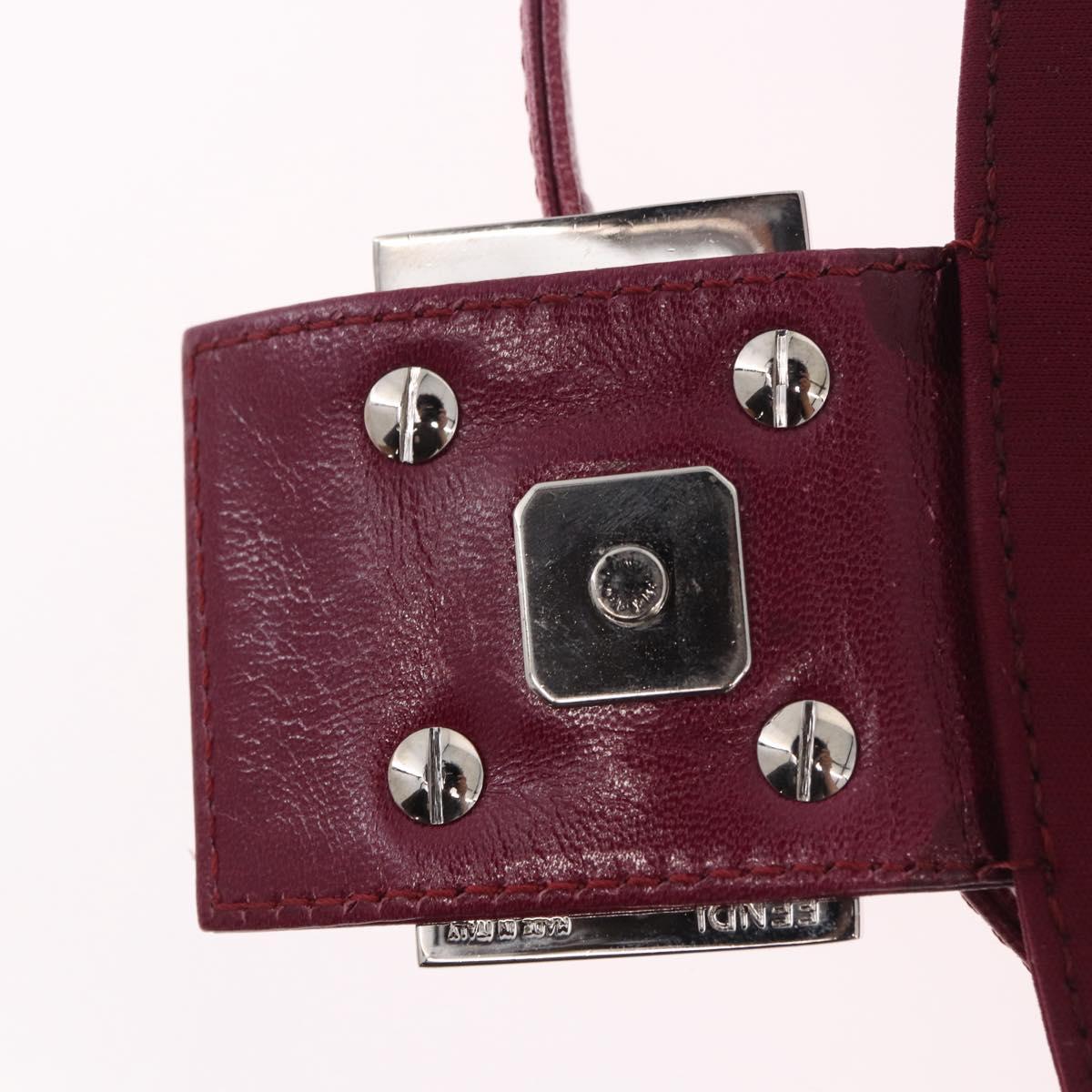 FENDI Mamma Baguette Shoulder Bag Cotton Jersey Bordeaux Silver Auth 184562
