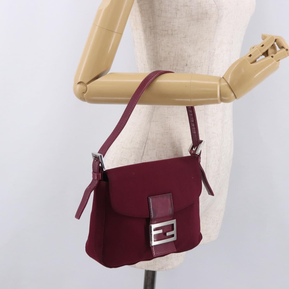 FENDI Mamma Baguette Shoulder Bag Cotton Jersey Bordeaux Silver Auth 184562