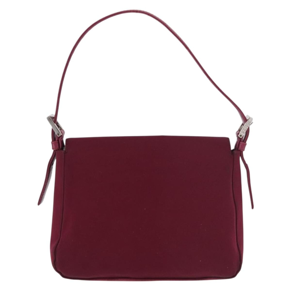 FENDI Mamma Baguette Shoulder Bag Cotton Jersey Bordeaux Silver Auth 184562