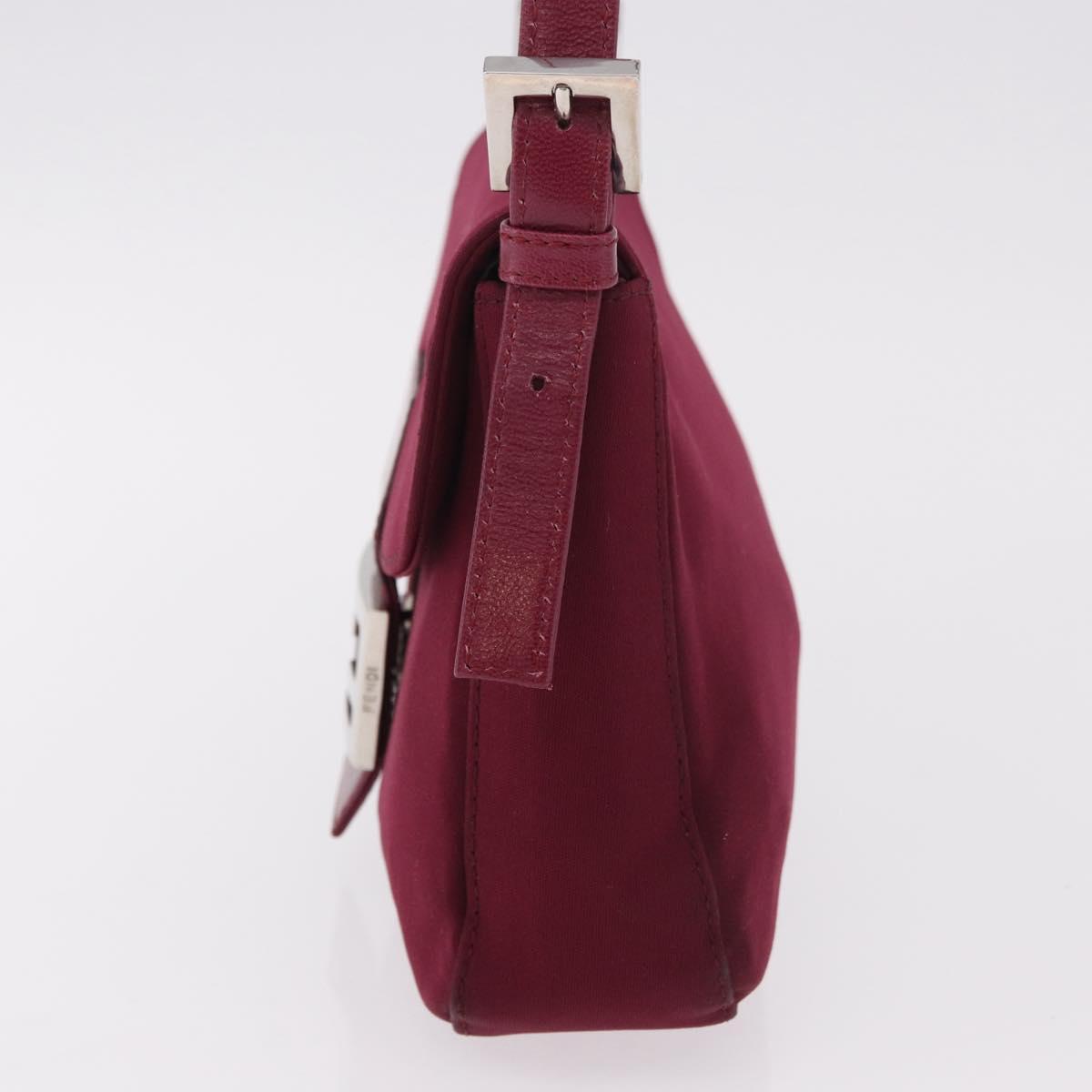 FENDI Mamma Baguette Shoulder Bag Cotton Jersey Bordeaux Silver Auth 184562