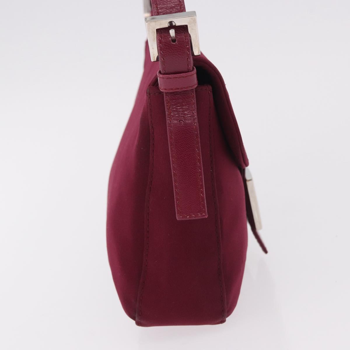 FENDI Mamma Baguette Shoulder Bag Cotton Jersey Bordeaux Silver Auth 184562