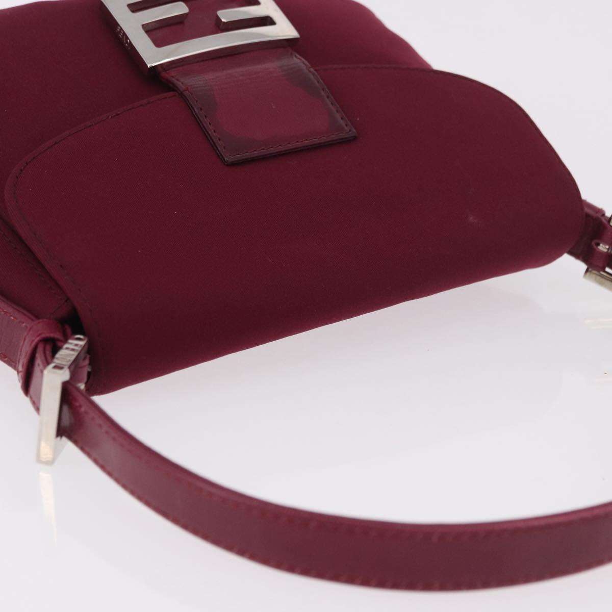 FENDI Mamma Baguette Shoulder Bag Cotton Jersey Bordeaux Silver Auth 184562