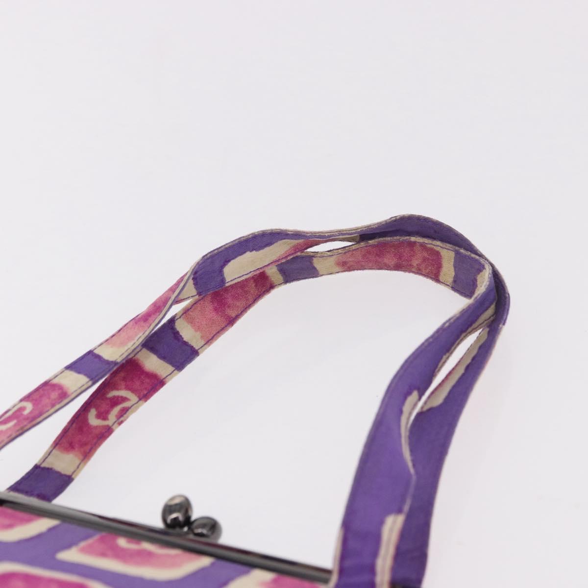 CHANEL Hand Bag Satin Purple Silver CC Auth 184566A