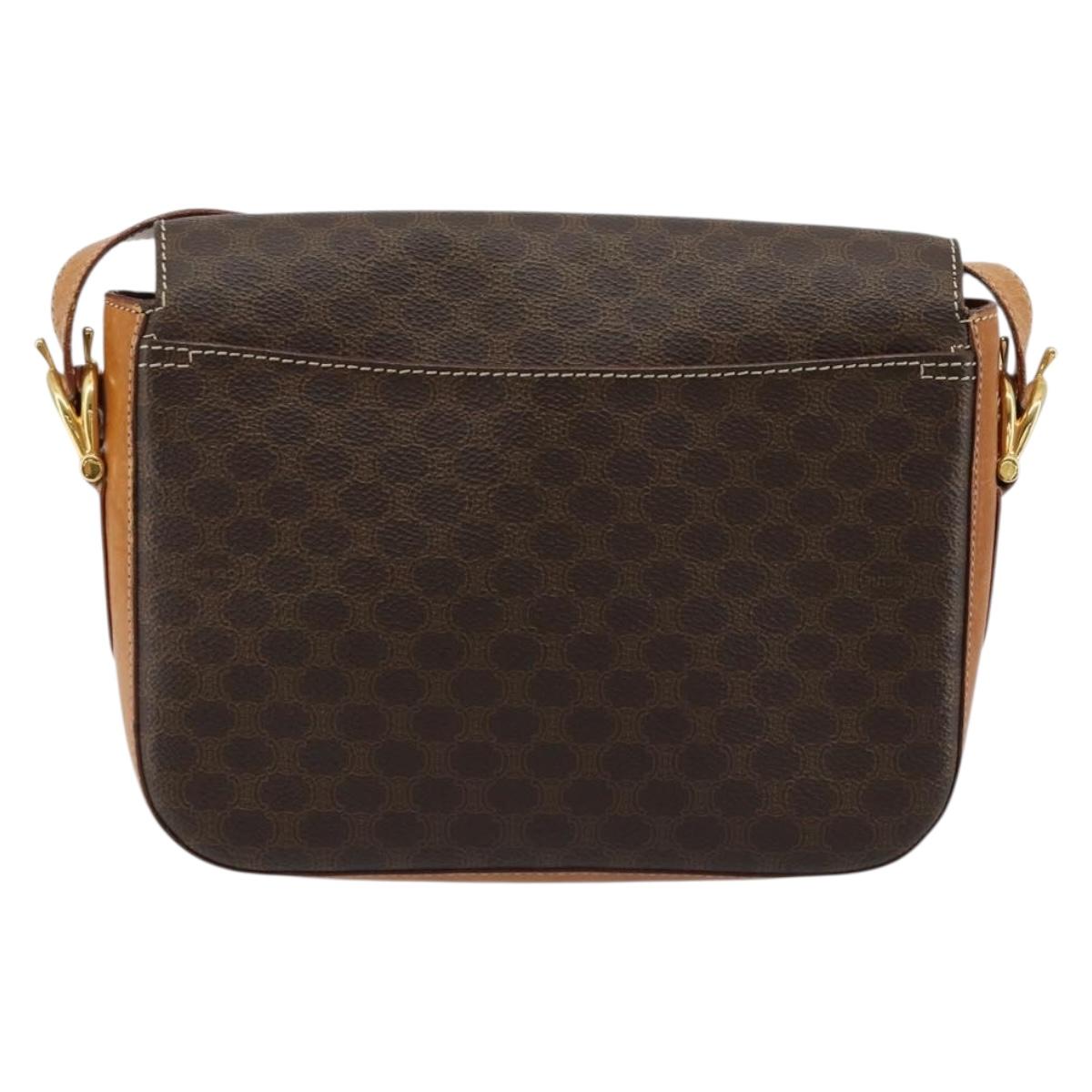 CELINE Macadam Canvas Horse Carriage Bag PVC Leather Brown Gold Auth 184567