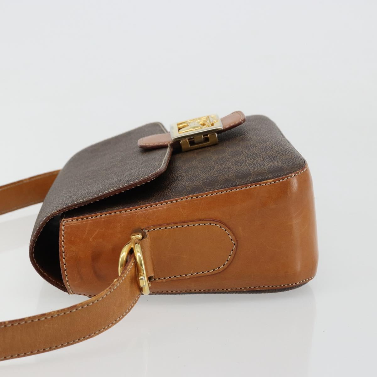 CELINE Macadam Canvas Horse Carriage Bag PVC Leather Brown Gold Auth 184567