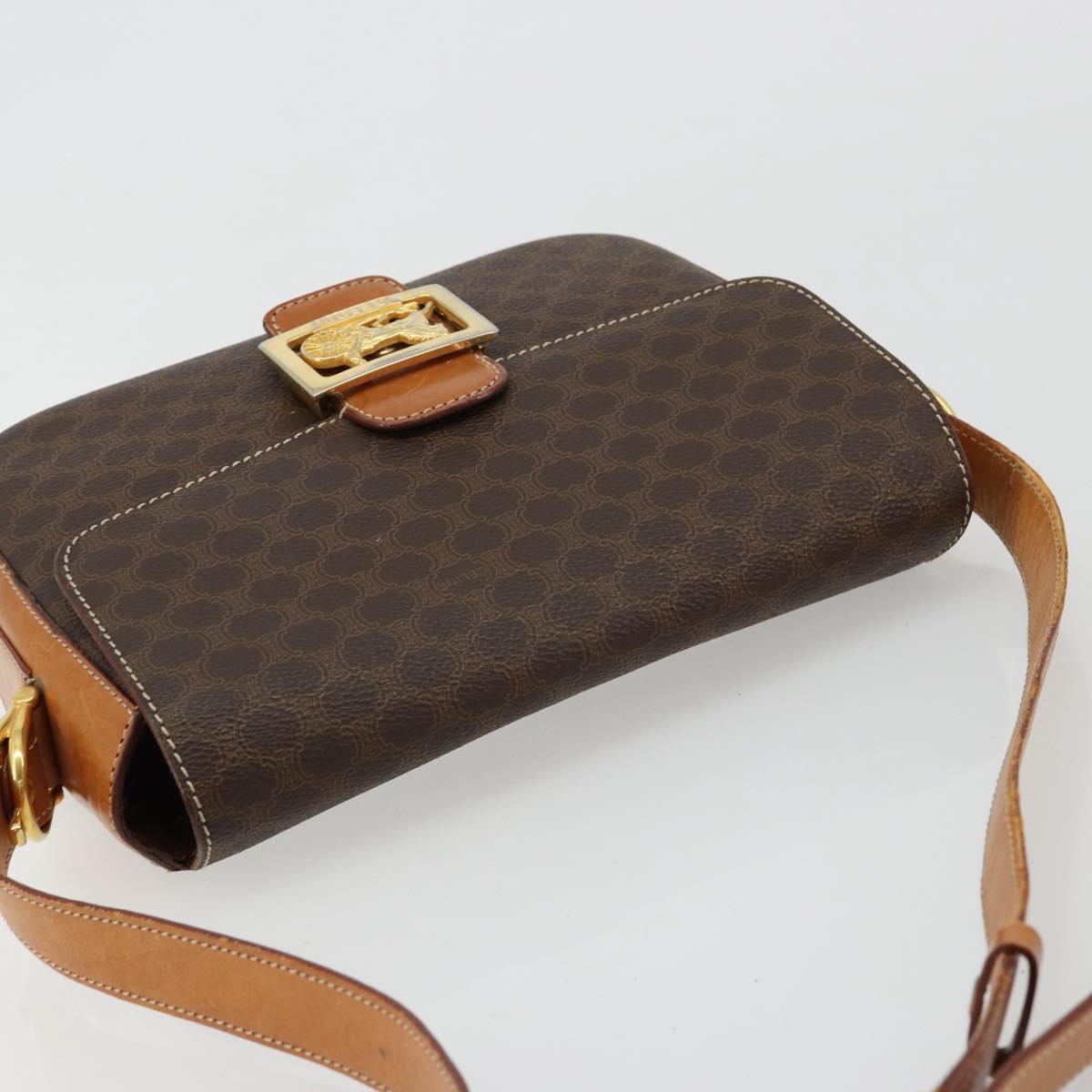 CELINE Macadam Canvas Horse Carriage Bag PVC Leather Brown Gold Auth 184567