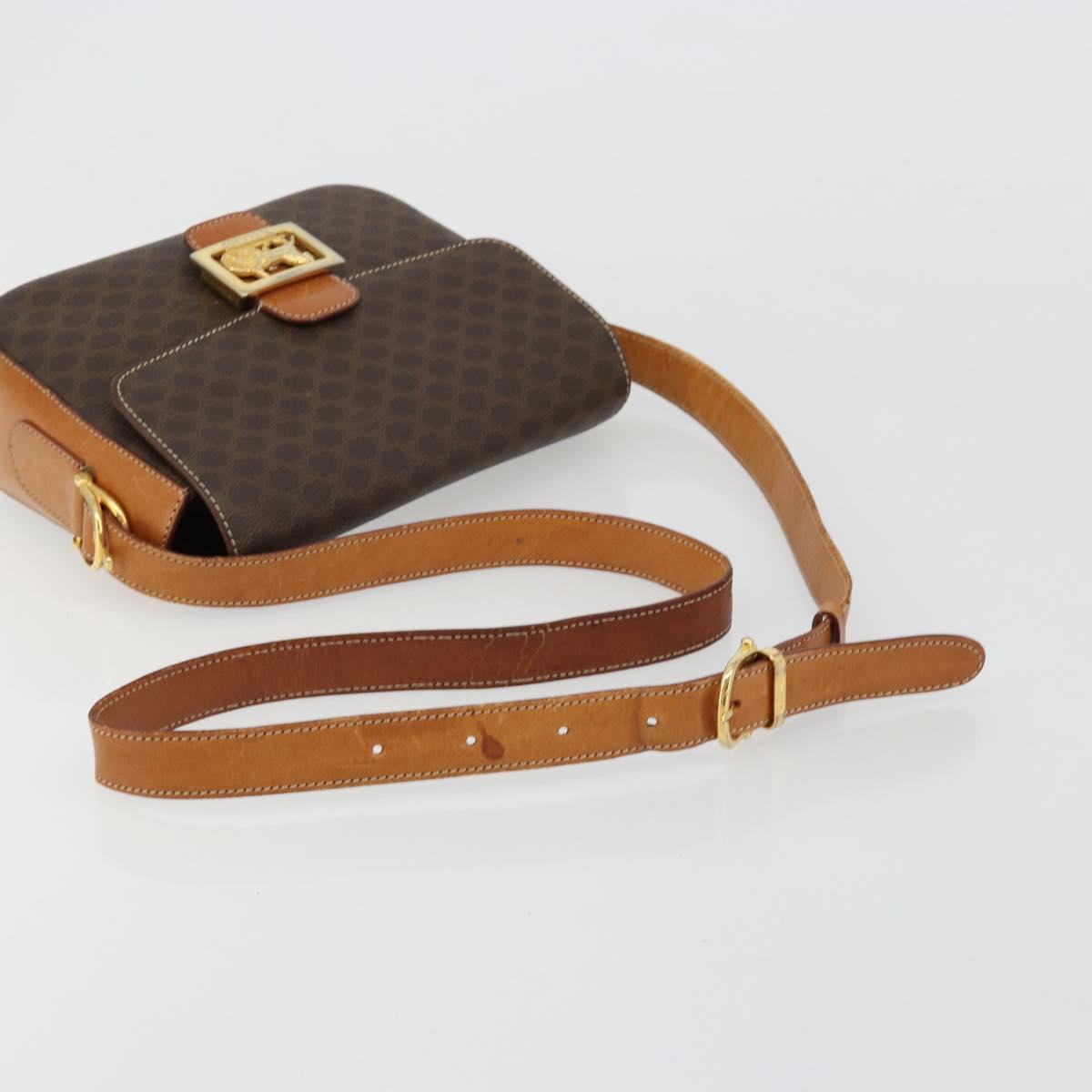 CELINE Macadam Canvas Horse Carriage Bag PVC Leather Brown Gold Auth 184567