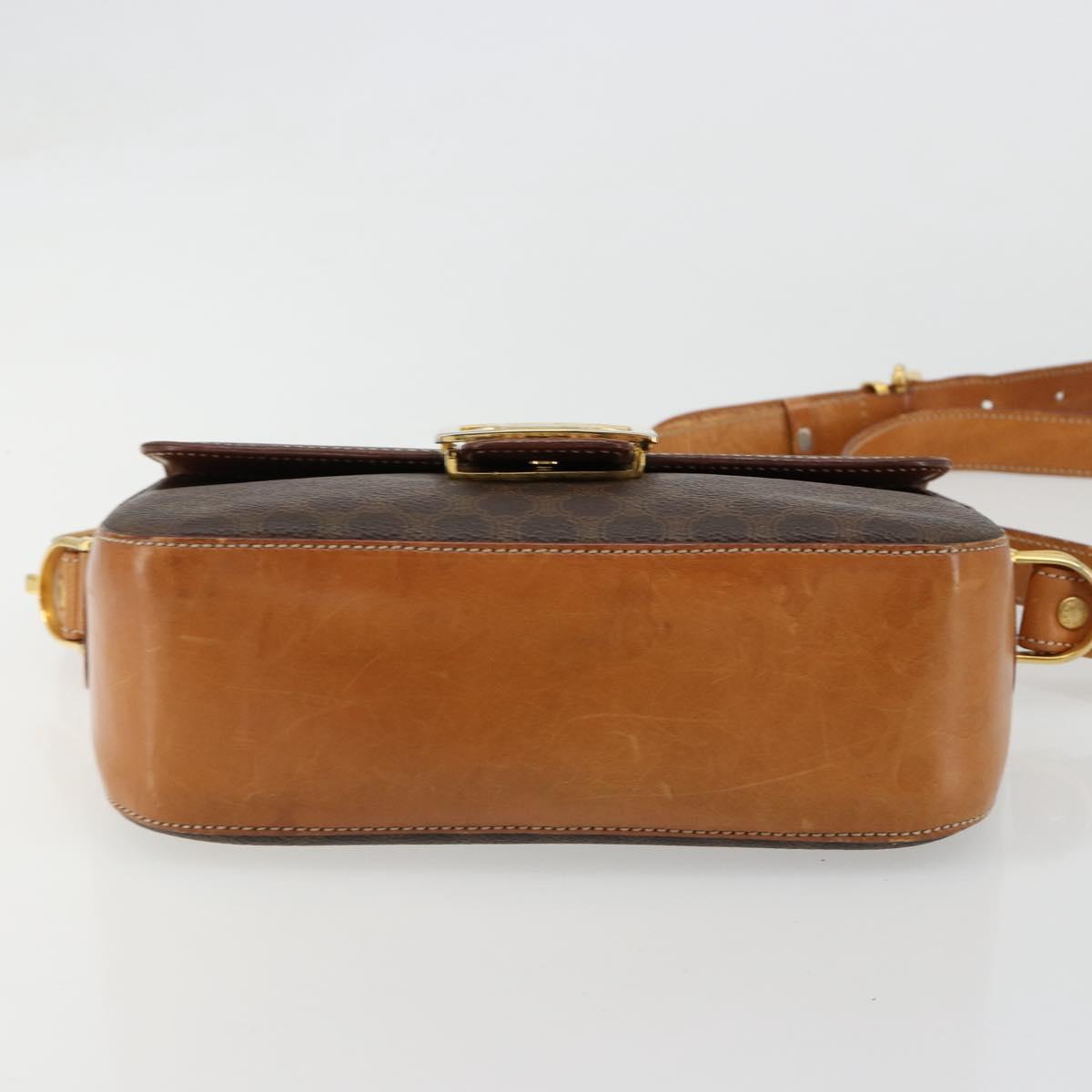 CELINE Macadam Canvas Horse Carriage Bag PVC Leather Brown Gold Auth 184567