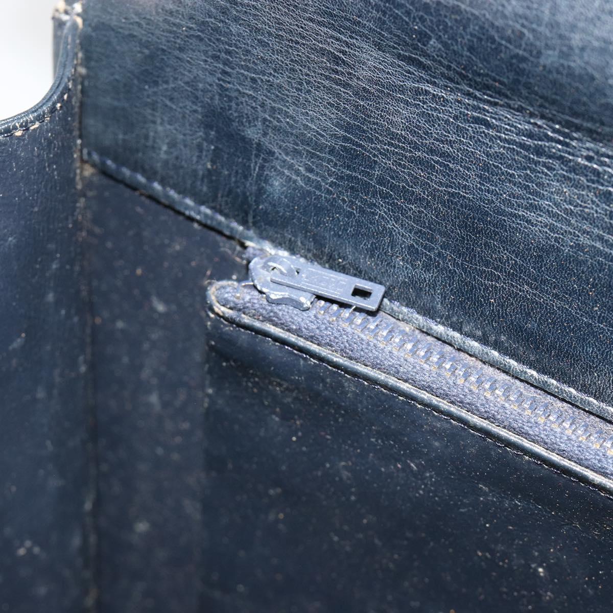 CELINE C Sulky Horse Carriage Shoulder Bag Canvas Navy Gold Auth 184574