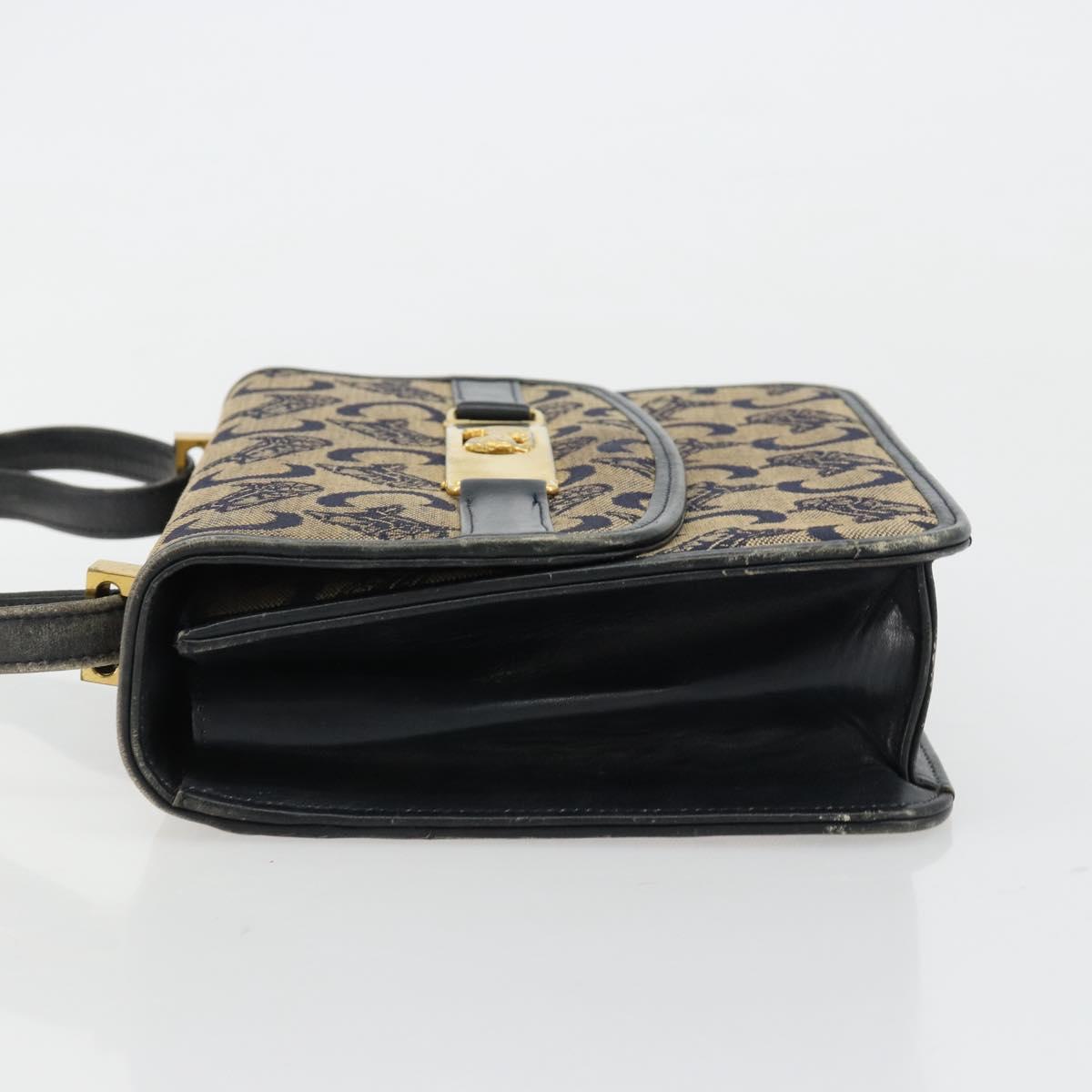 CELINE C Sulky Horse Carriage Shoulder Bag Canvas Navy Gold Auth 184574