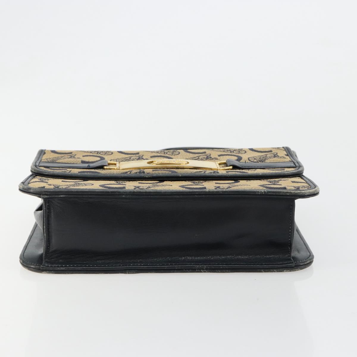 CELINE C Sulky Horse Carriage Shoulder Bag Canvas Navy Gold Auth 184574