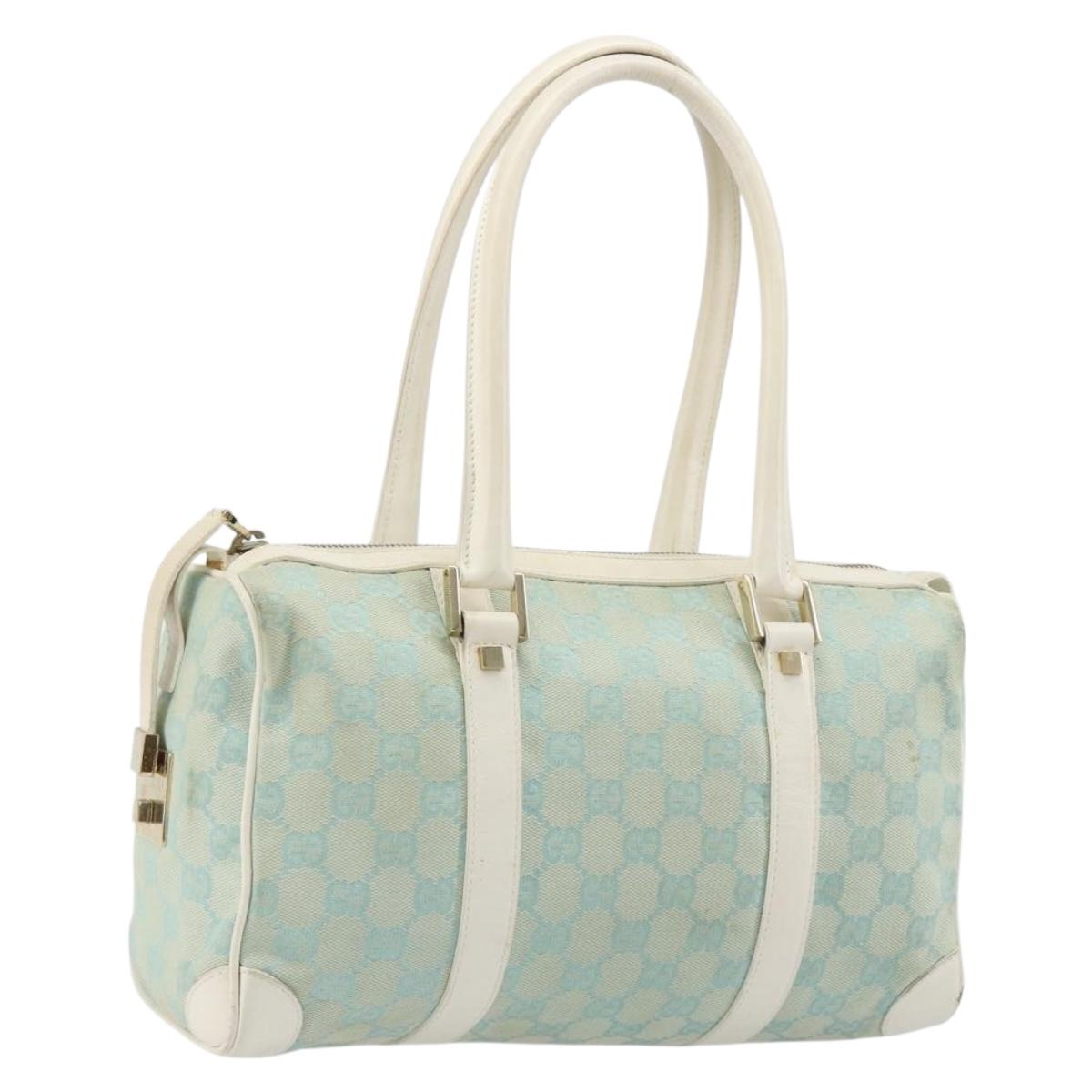 GUCCI GG Canvas Hand Bag Light Blue Gold 000 0851 Auth 184576