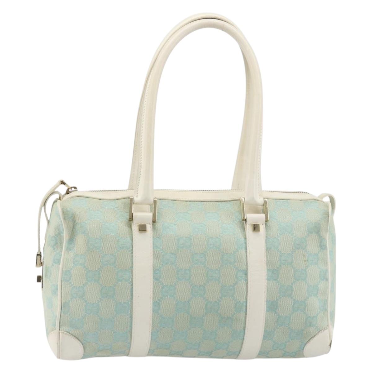 GUCCI GG Canvas Hand Bag Light Blue Gold 000 0851 Auth 184576